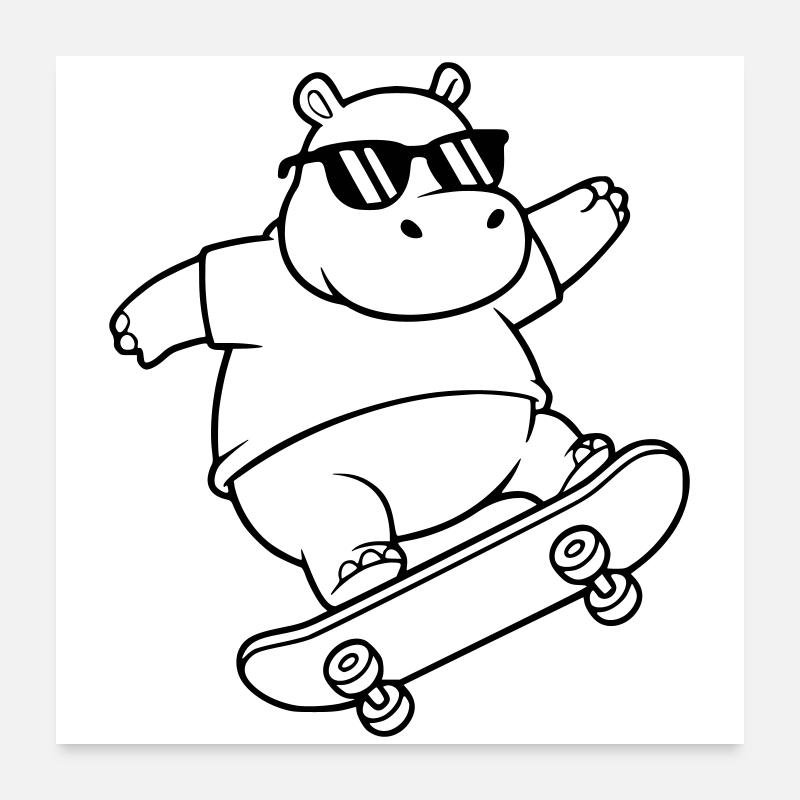 Cooler Skater Nilpferd Skateboard Outline Poster 60x60 cm