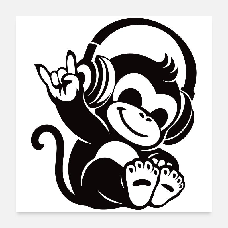Singe Casque – Dessin animé avec le signe de la main de la pierre Poster 60 x 60 cm