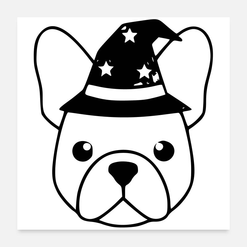 Frenchie Wizard Hat Outline Poster 24" x 24" (60x60 cm)