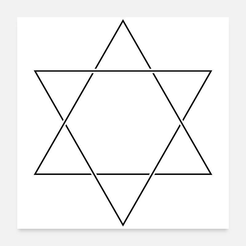 Étoile de David Minimaliste - Hexagramme de dessin au trait Poster 60 x 60 cm