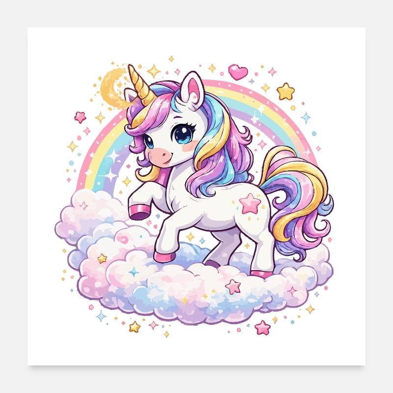 Pastell-Einhorn auf Wolkenbogen Poster 60x60 cm