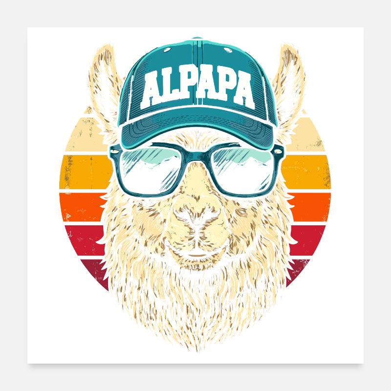 Alpaca Retro Sunglasses Cap - Poster 24" x 24" (60x60 cm) - white