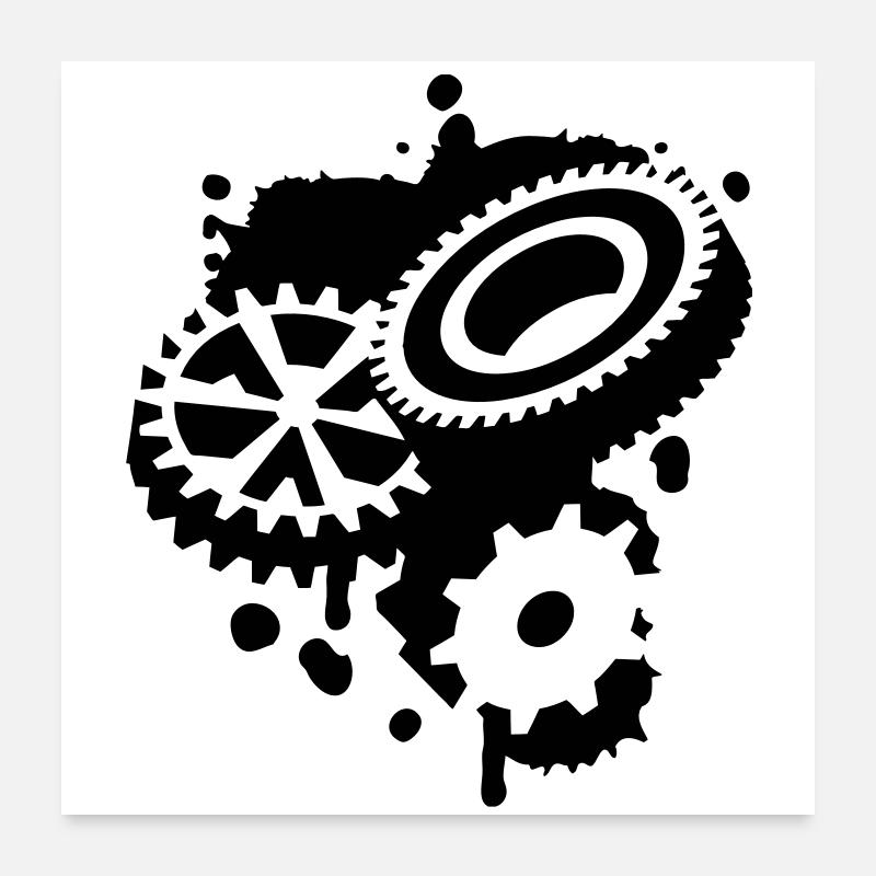 Drei Zahnräder als Graffiti - Poster 60x60 cm - Weiß