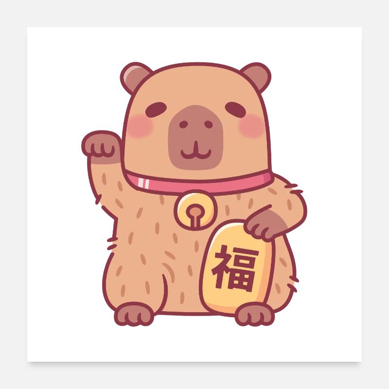 Cute Good Luck Waving Capybara Poster 24" x 24" (60x60 cm)