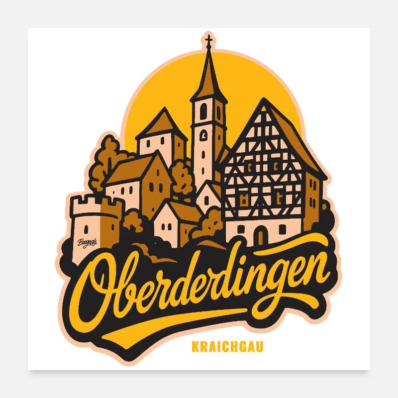 Oberderdingen Skyline im Vintage Lettering Stil Poster 60x60 cm