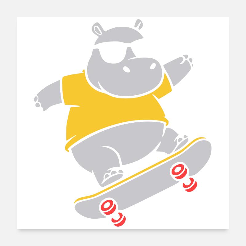 Vecteur de skateboard hippopotame cool Poster 60 x 60 cm