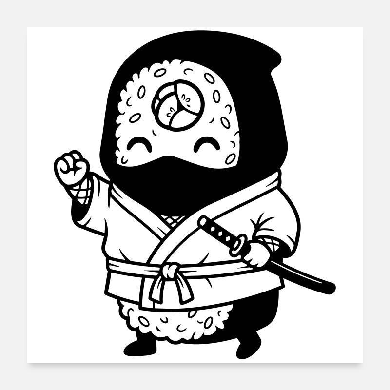 Sushi Samurai Kawaii Poster 60 x 60 cm