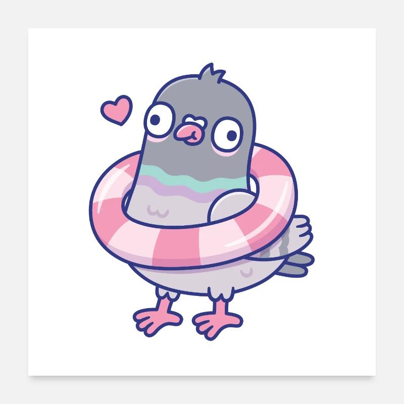 Funny Derpy Pigeon With Pool Float Around Its Neck Poster 24" x 24" (60x60 cm)