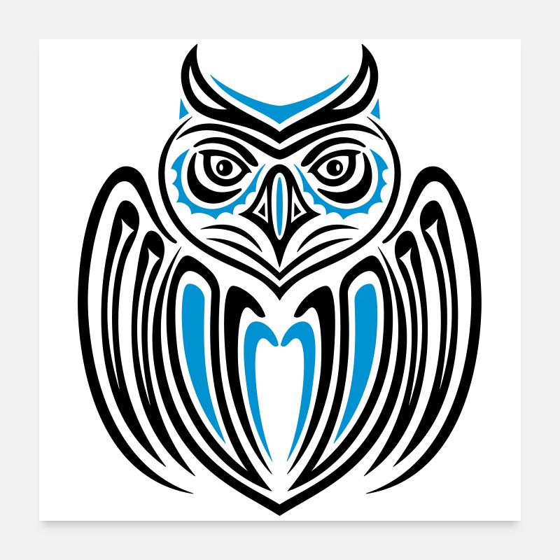 Eule im Haida Tattoo Style, owl Poster 60x60 cm