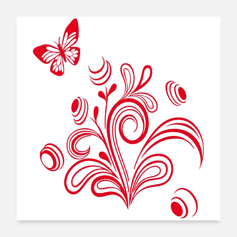 Vrille florale avec papillon Poster 60 x 60 cm