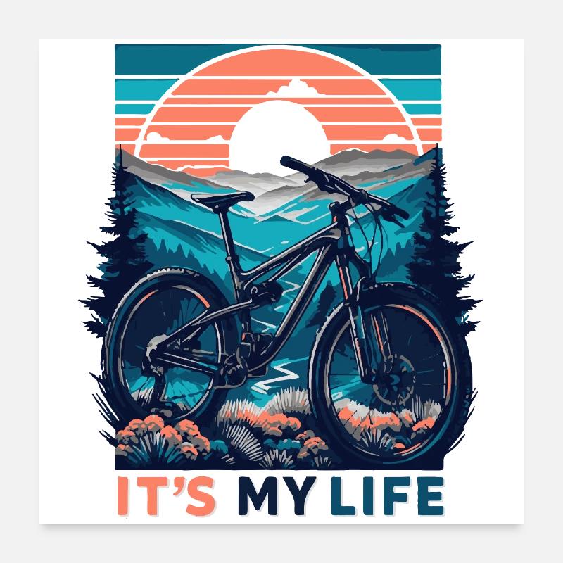 VTT coucher de soleil aventure design Poster 60 x 60 cm