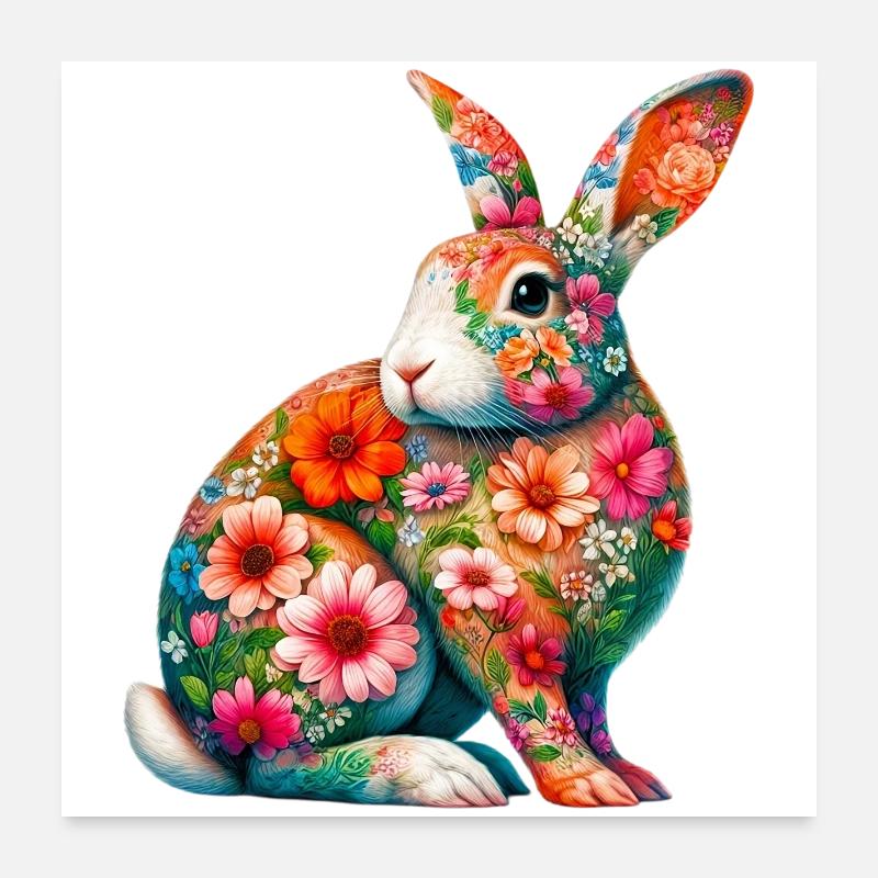 Lapin décoré de fleurs Poster 60 x 60 cm