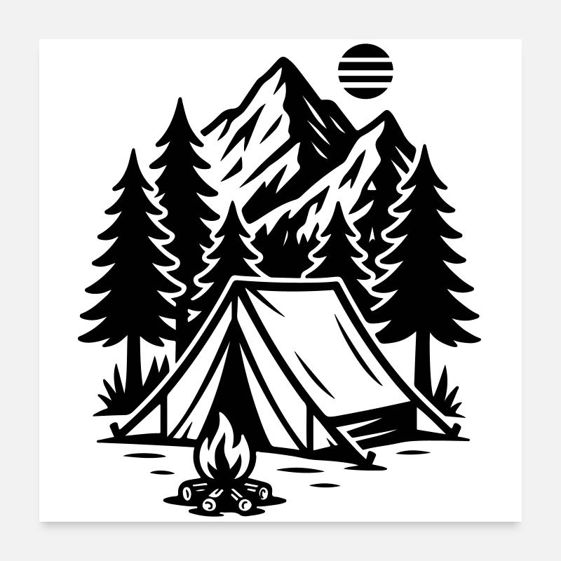 Camping Tent Mountains Forest Poster 24" x 24" (60x60 cm)