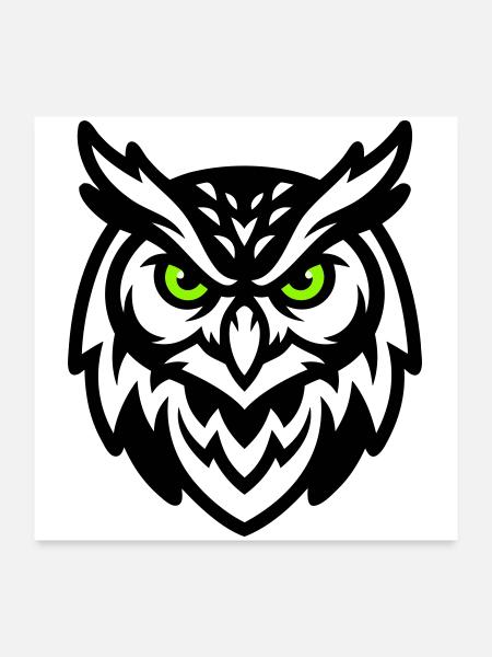 Mascotte hibou Logo E Sport - Poster 60 x 60 cm - blanc - Devant