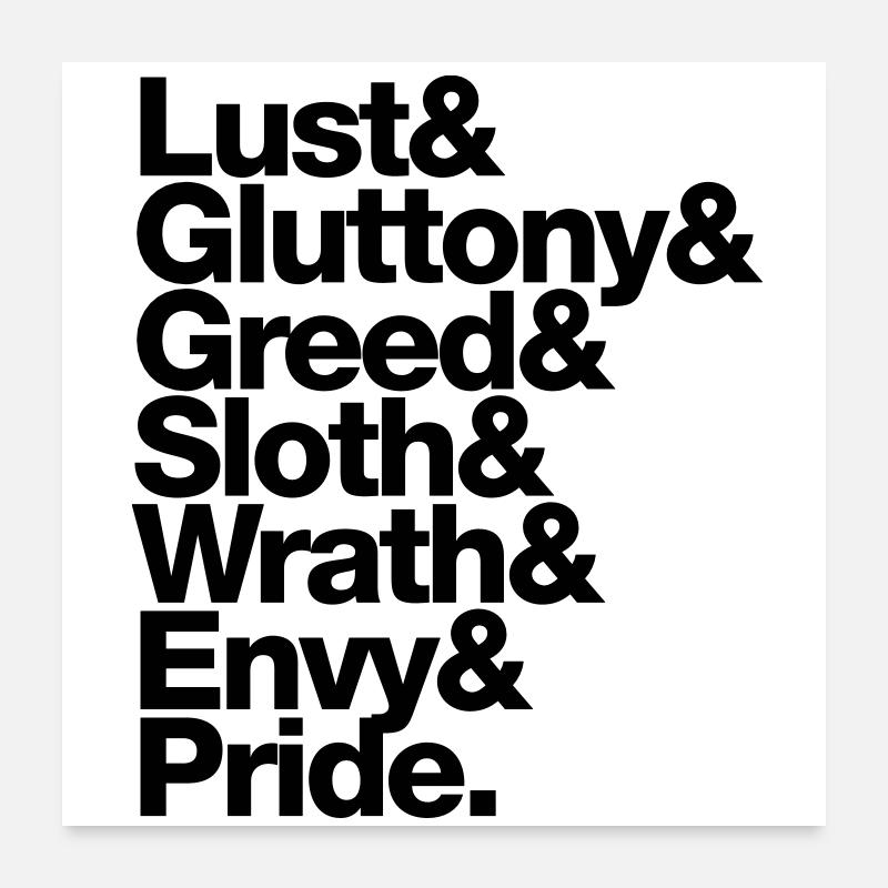 sieben 7 todsünden - seven deadly sins - englisch Poster 60x60 cm