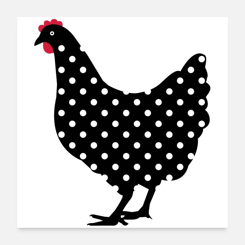 Huhn Henne gepunktet - Poster 60x60 cm - Weiß
