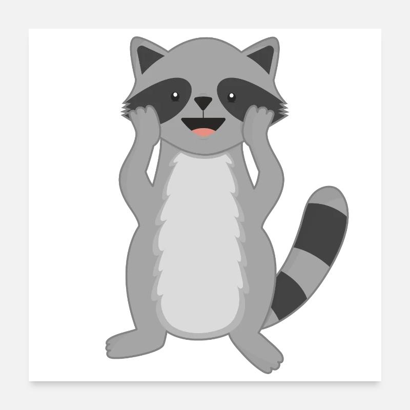 Waschbär Waschbären - Poster 60x60 cm - Weiß