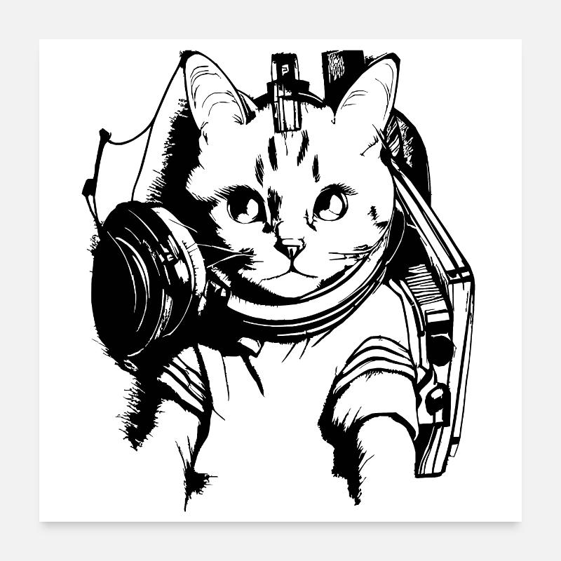 coole Katze als DJ - Poster 60x60 cm - Weiß