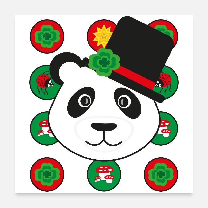 Neujahr Panda mit Kleeblatt. Poster 60x60 cm