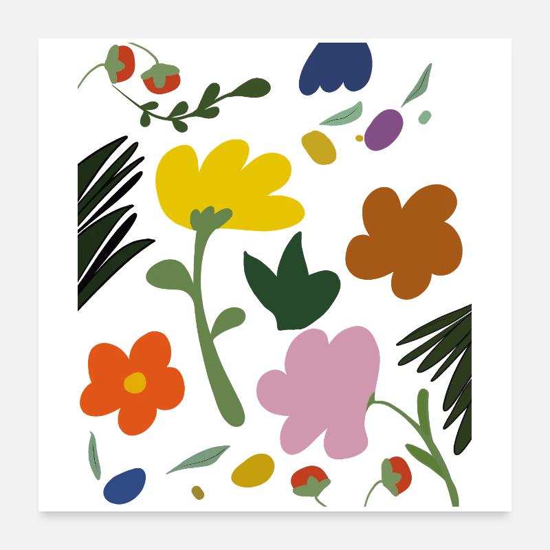 Abstrakte Blumen in der Frühlingspalette Poster 60x60 cm