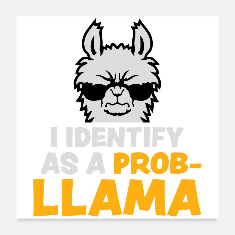 Je m’identifie comme un probllama Cool Lama Problem Spruch Poster 60 x 60 cm