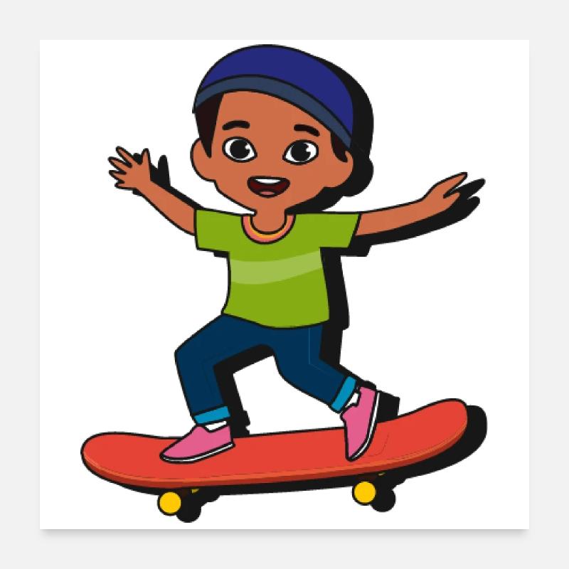 Gamin de skateboard de dessins animés Poster 60 x 60 cm