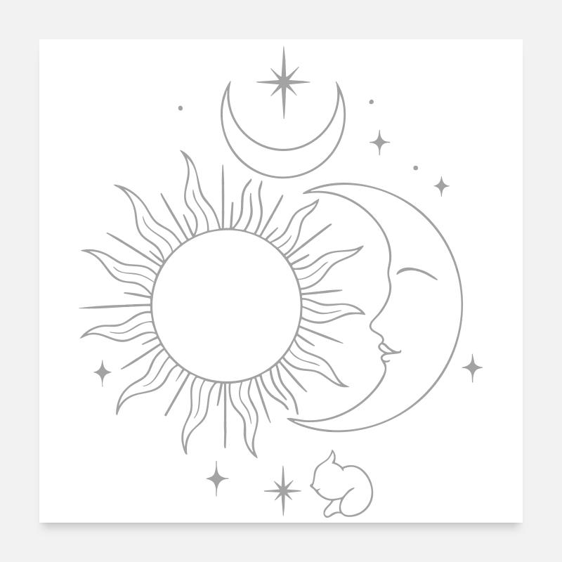 Celestial Sun & Moon Line Art Poster 24" x 24" (60x60 cm)