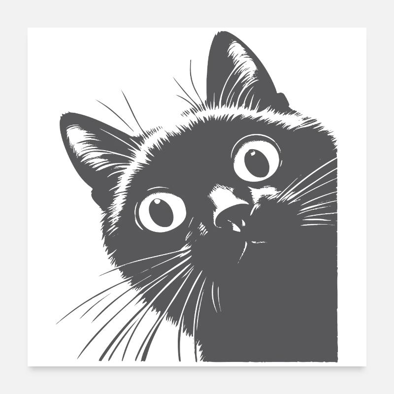 schwarze Katze - Poster 60x60 cm - Weiß