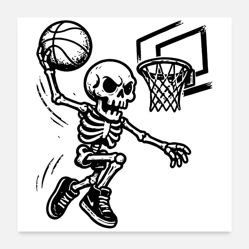 Dunking squelette de basket-ball Poster 60 x 60 cm