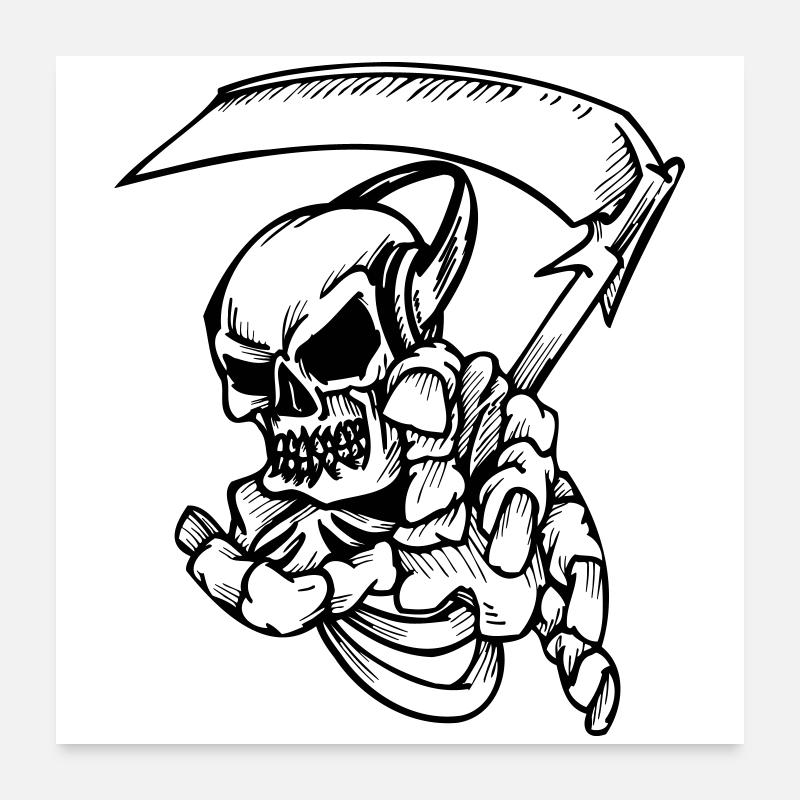 Skelett mit Sense Poster 60x60 cm