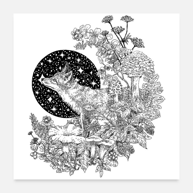 FOX & NIGHT SKY  Poster 24" x 24" (60x60 cm)