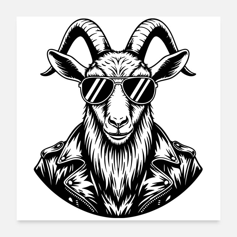 Chèvre cool avec des lunettes de soleil – Art au trait Poster 60 x 60 cm