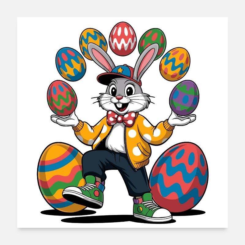 Easter bunny show with colorful eggs Poster 24" x 24" (60x60 cm)