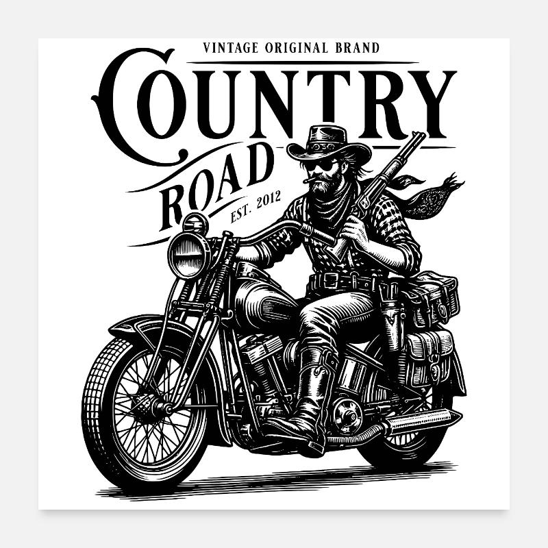 Cowboy-Biker auf Oldtimer-Motorrad Poster 60x60 cm