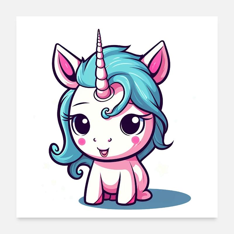 Blauhaariges Einhornchen Sticker Poster 60x60 cm