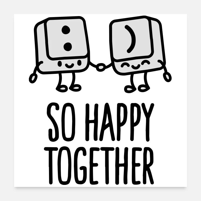 Keyboard keys smiley - So happy together - Poster 60 x 60 cm - blanc