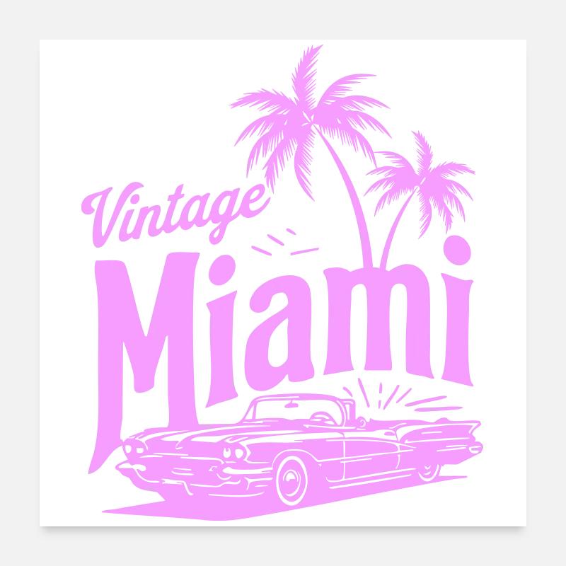 Vintage Miami Pink Palm Trees & Classic Car Design Poster 24" x 24" (60x60 cm)