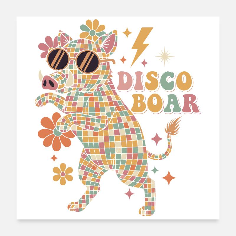 Techno Disco Boar Disco Ball Party Funny Poster 24" x 24" (60x60 cm)