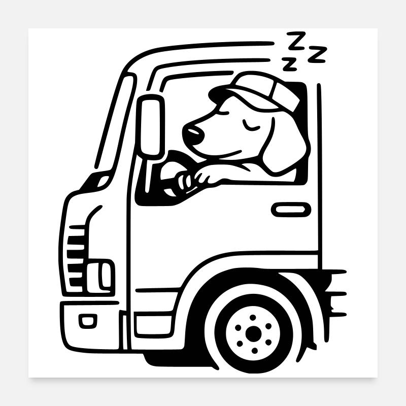 Chauffeur camion Chauffeur longue distance Chienne dormant Poster 60 x 60 cm