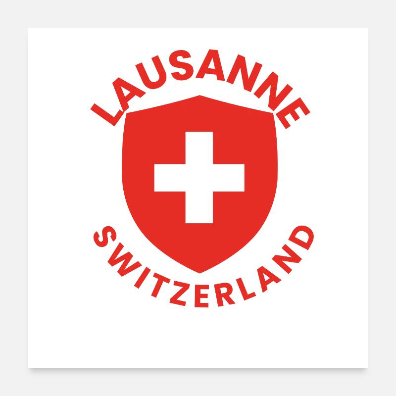 Lausanne Shield with Swiss Flag Poster 24" x 24" (60x60 cm)