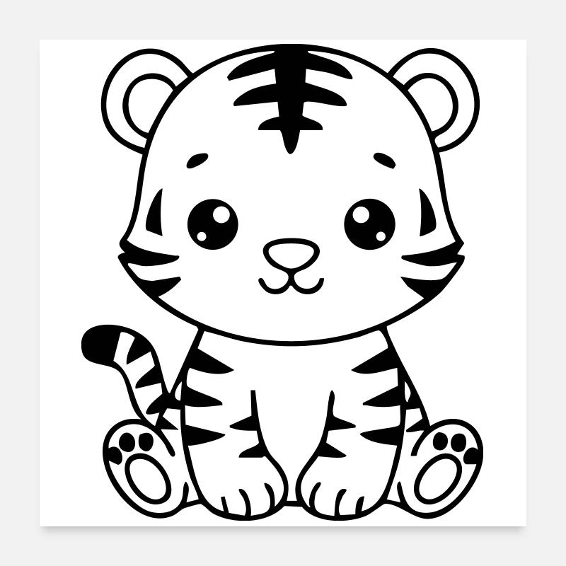Petit tigre mignon – Petit noir et blanc Poster 60 x 60 cm