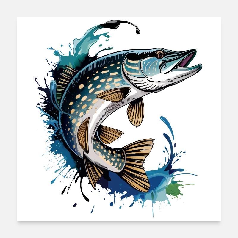 Springender Hecht Poster 60x60 cm