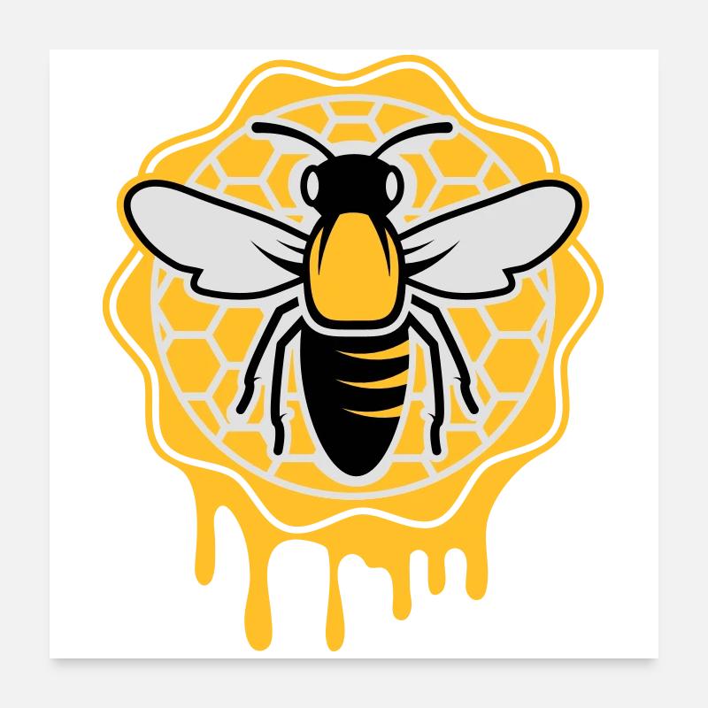 une abeille et nid d'abeille Poster 60 x 60 cm