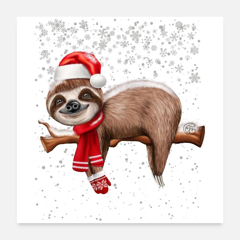 Faultier Weihnachten - Poster 60x60 cm - Weiß