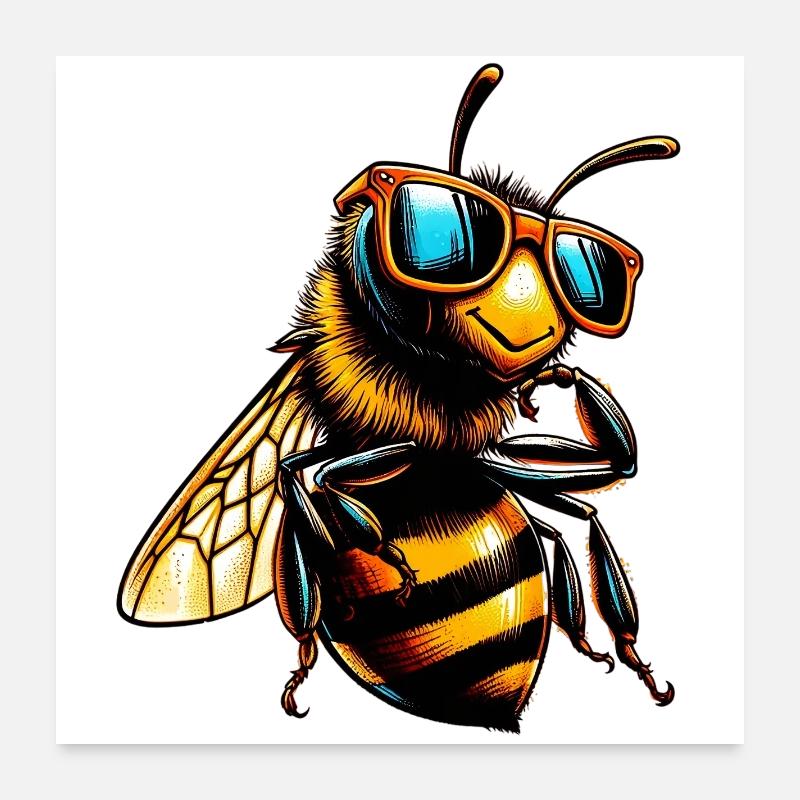 Biene mit Sonnenbrille Poster 60x60 cm