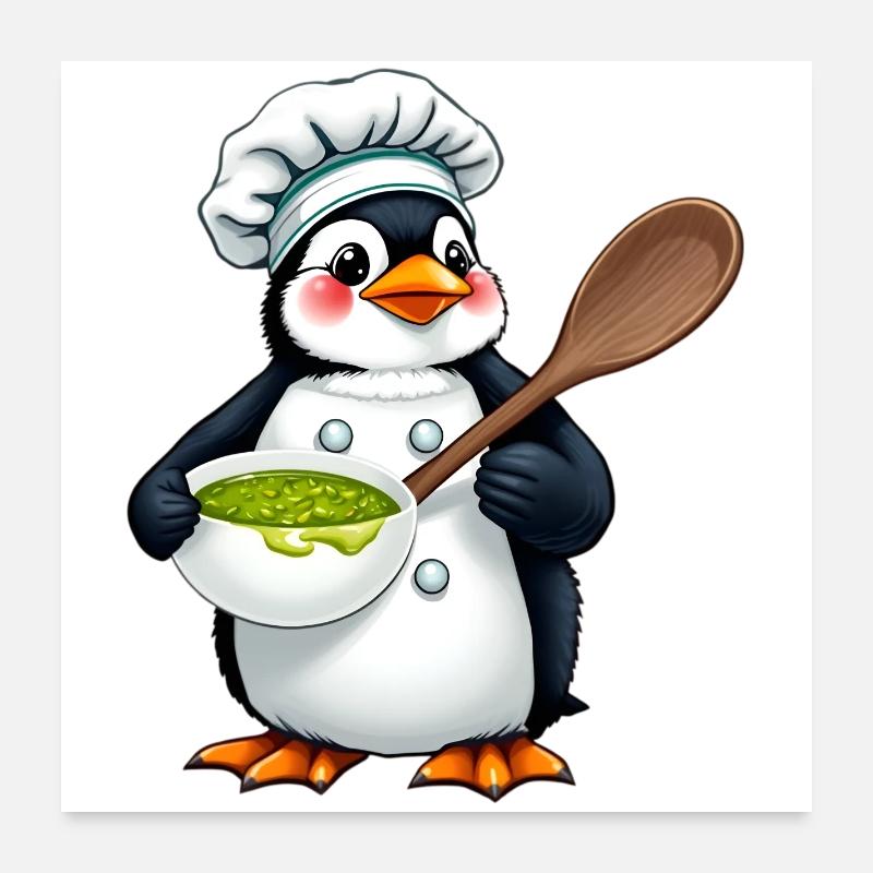 Pesto-Pinguin – Meister der süßen Küche Poster 60x60 cm