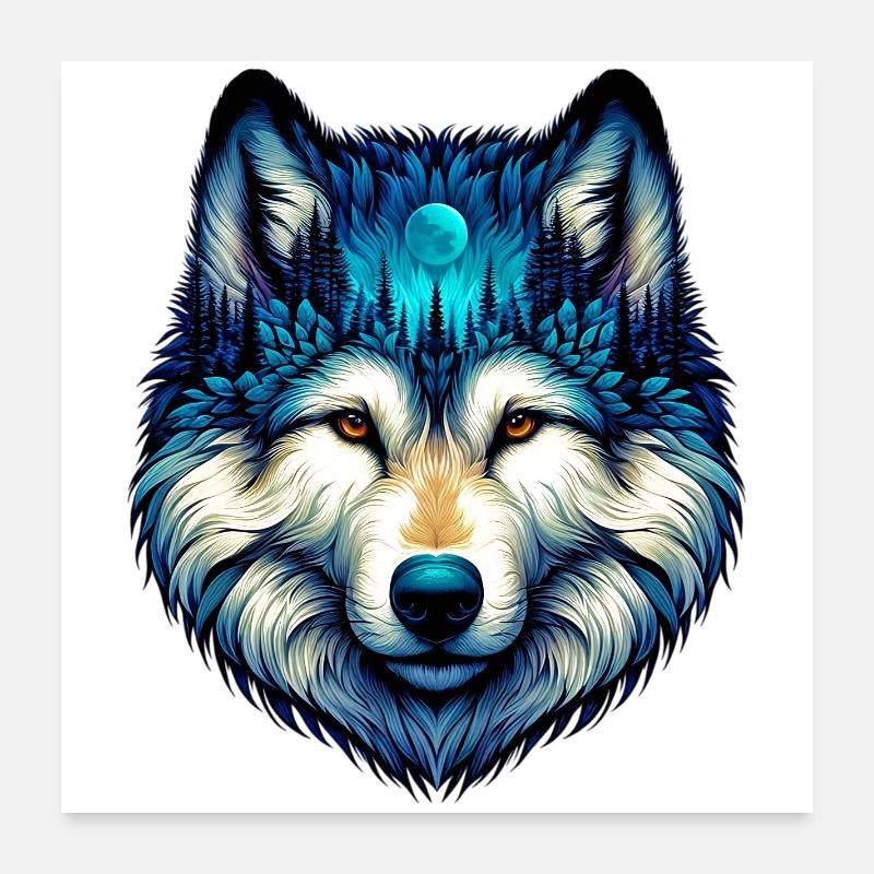 Loup - Poster 60 x 60 cm - blanc