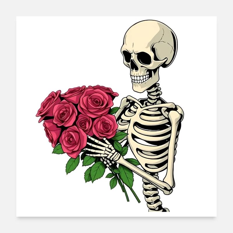 Squelette avec des roses Poster 60 x 60 cm