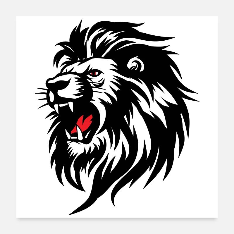 Silhouette de lion rameur avec langue rouge Poster 60 x 60 cm