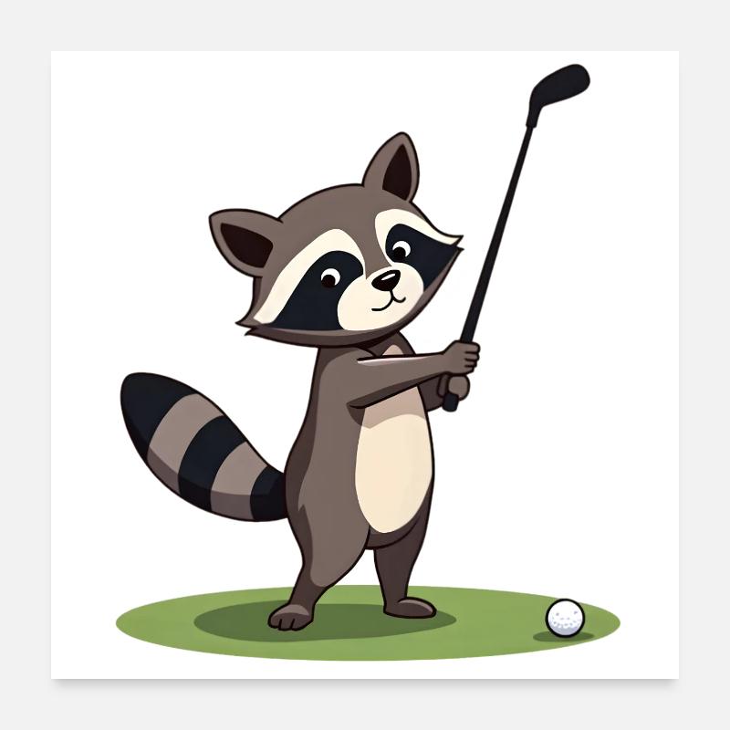 Raton laveur jouant au golf Poster 60 x 60 cm